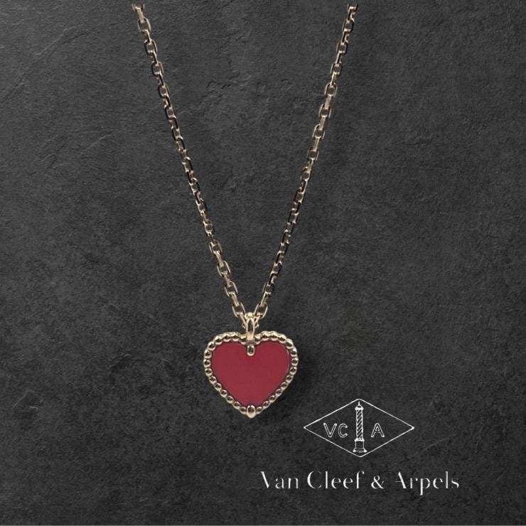 VanCleef & Arpels ヴァンクリーフ&アーペル ヴァンクリ アルハンブラ スウィート カーネリアン Vハート ネックレス Au750 K18 ピンクゴールド ★箱付★★美品★