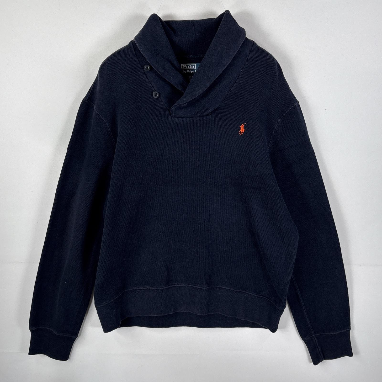 古着 ポロバイラルフローレン Polo by Ralph Lauren スウェット ショールカラー 肉厚 ワンポイント刺繍ロゴ L  ネイビー メンズ