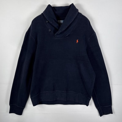 古着 ポロバイラルフローレン Polo by Ralph Lauren スウェット ショールカラー 肉厚 ワンポイント刺繍ロゴ L ネイビー メンズ