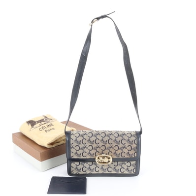 セリーヌ Cマカダム馬車金具ショルダーバッグ レザー×キャンバス