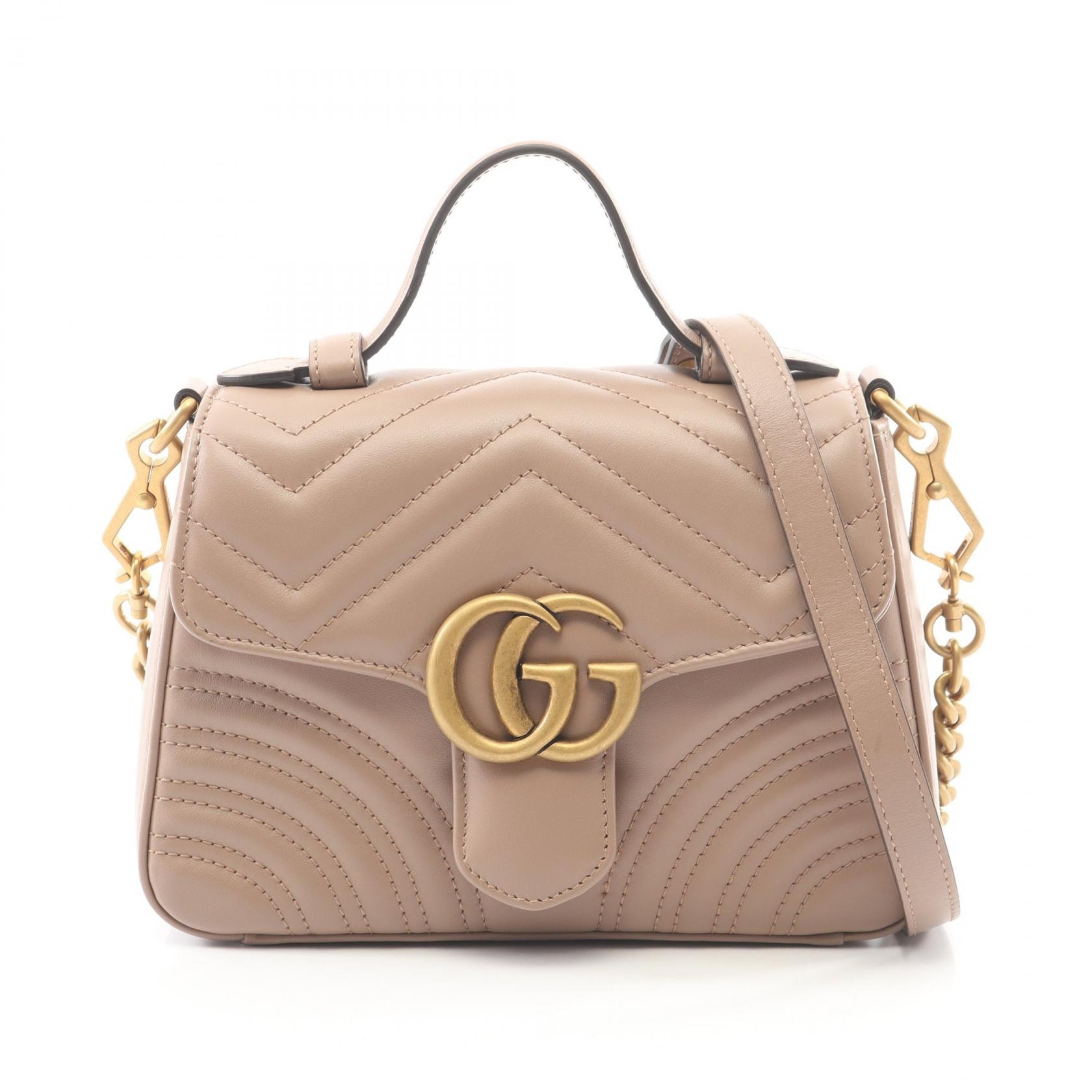 グッチ GUCCI ミニ トップハンドルバッグ GGマーモント 2WAY ショルダーバッグ バッグ レザー レディース ベージュ系 547260 【中古】