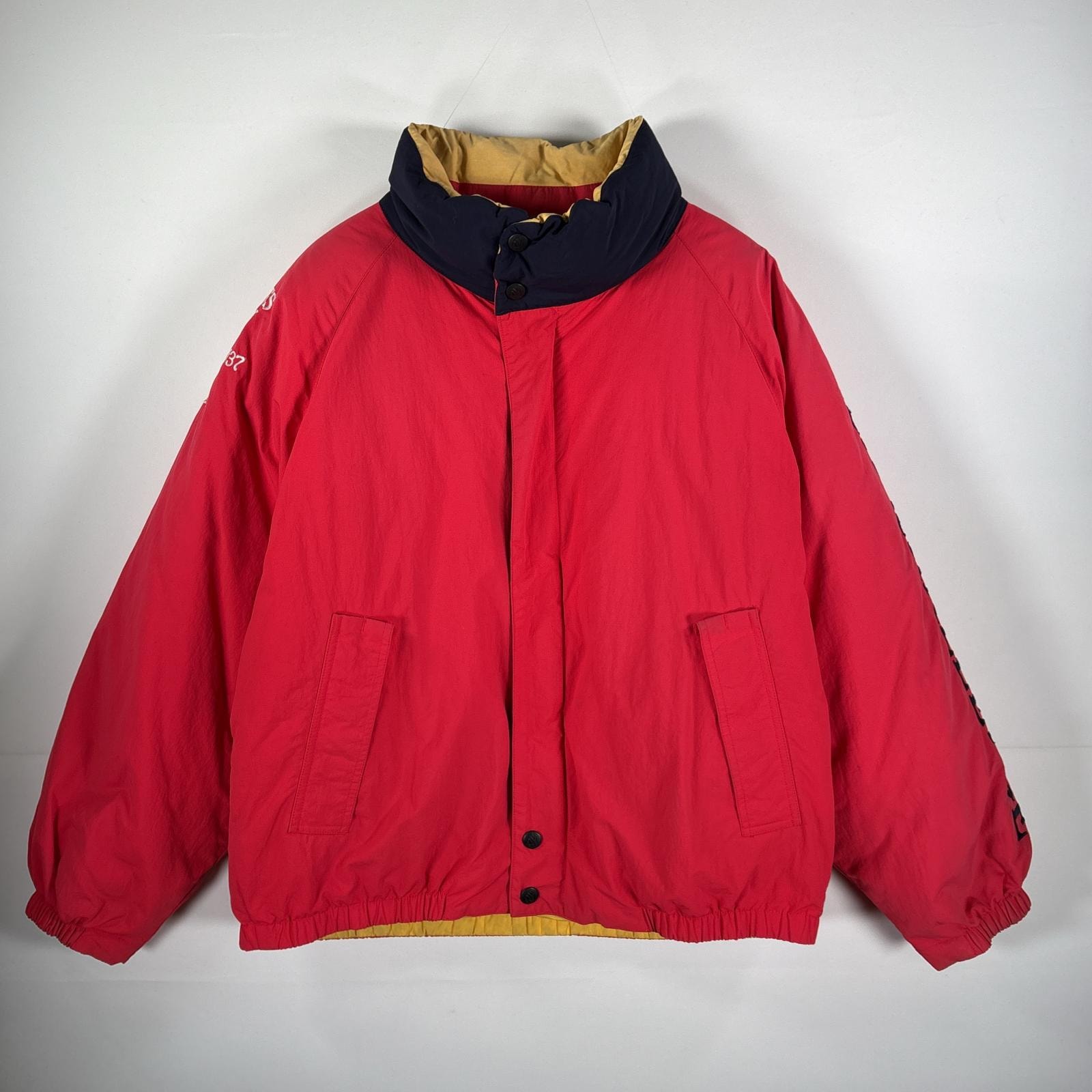 古着 90's/90年代 ノーティカ NAUTICA ダウンジャケット スリーブ刺繍ロゴ L  レッド メンズ
