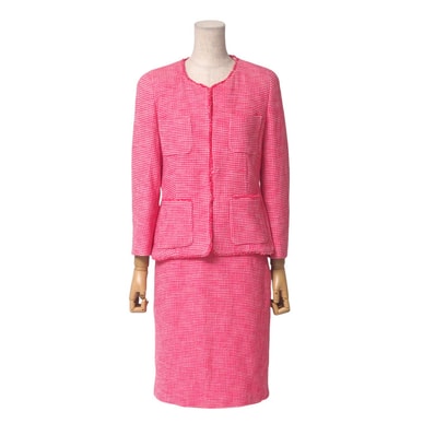 ■美品■Weekend Max Mara ウィークエンド マックスマーラ スカートスーツ サイズジャケット:42/スカート40 ノーカラージャケット タイトスカート ツイード ピンク ブランド古着【中古】20250331/RA4084