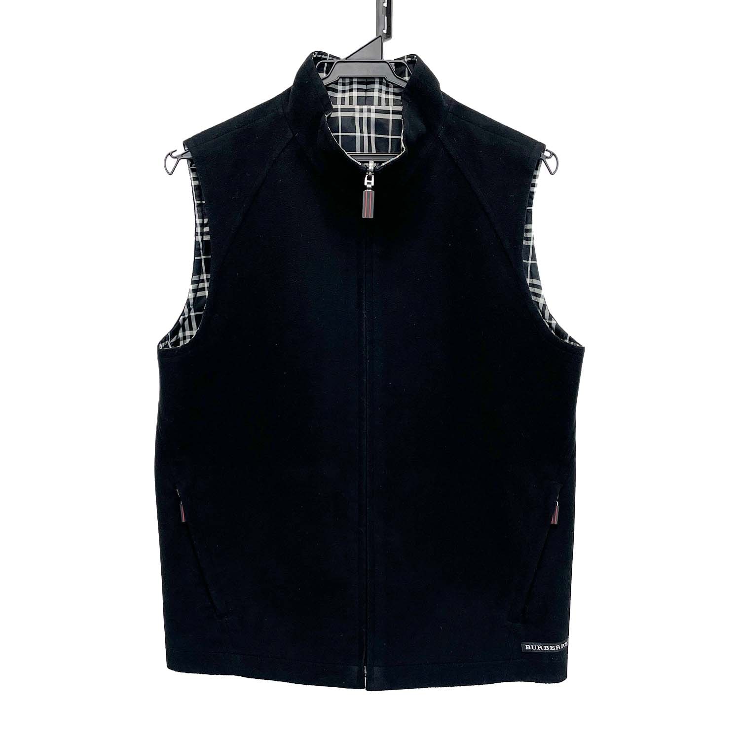 BURBERRY バーバリー チェック柄 リバーシブル ベスト
 フリース バーバリーゴルフ M ブラック メンズ
 【中古】