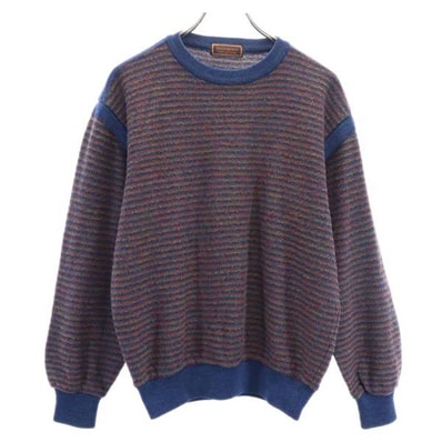 YVES SAINT LAURENT イヴサンローラン 90s オールド ウールブレンド 総柄 長袖 セーター M ネイビー系 ニット