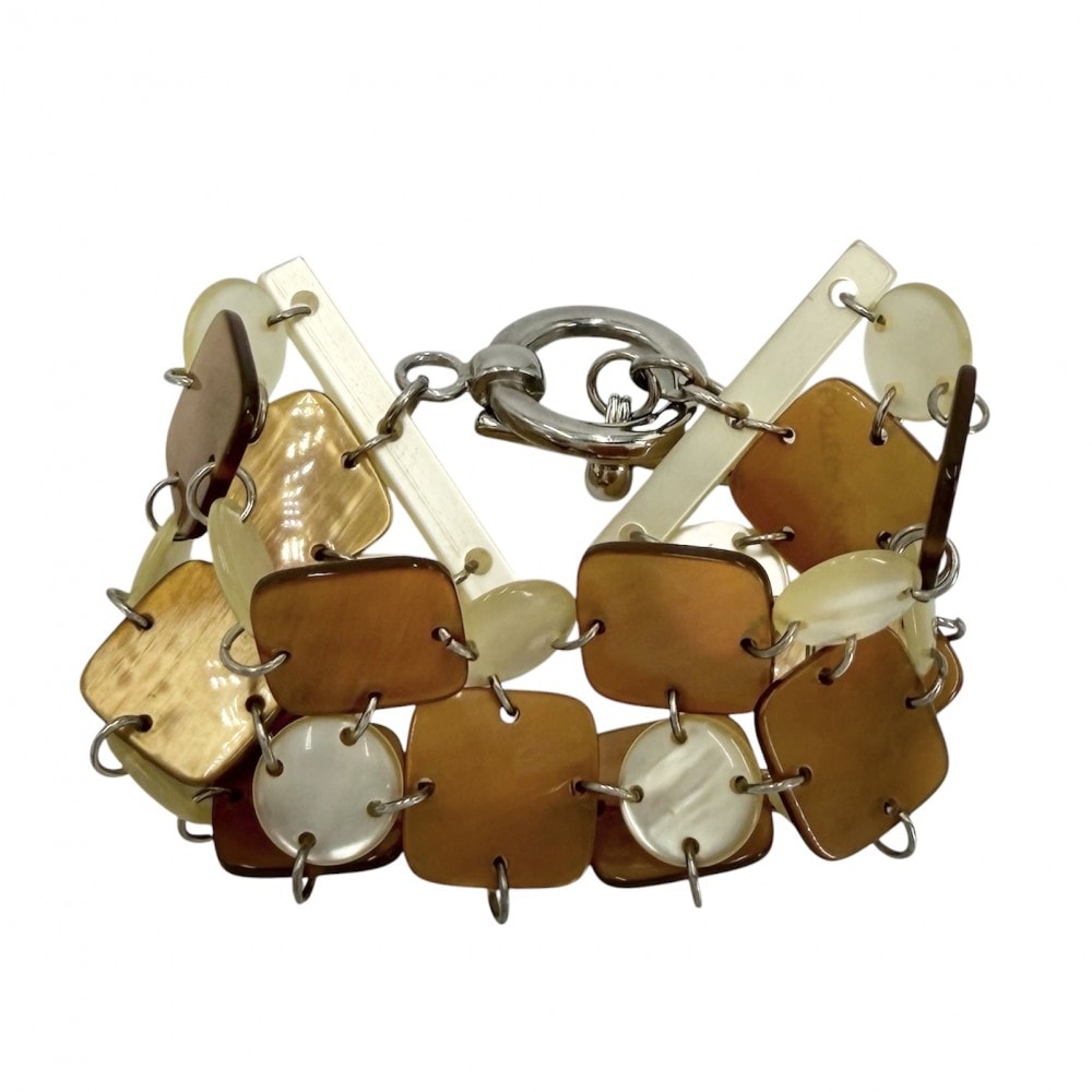 BOTTEGAVENETA ボッテガヴェネタ ブレスレット アクセサリー    ブラウン 茶 ベージュ シルバー金具 レディース 約25.7g【中古品】