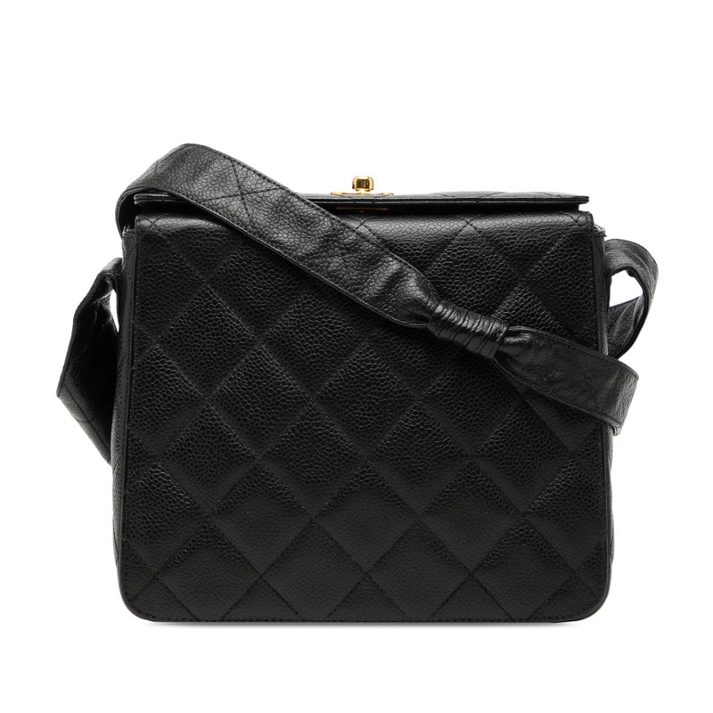 シャネル マトラッセ ココマーク 斜めかけ ショルダーバッグ ブラック キャビアスキン レディース CHANEL 【中古】