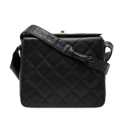 シャネル マトラッセ ココマーク 斜めかけ ショルダーバッグ ブラック キャビアスキン レディース CHANEL 【中古】