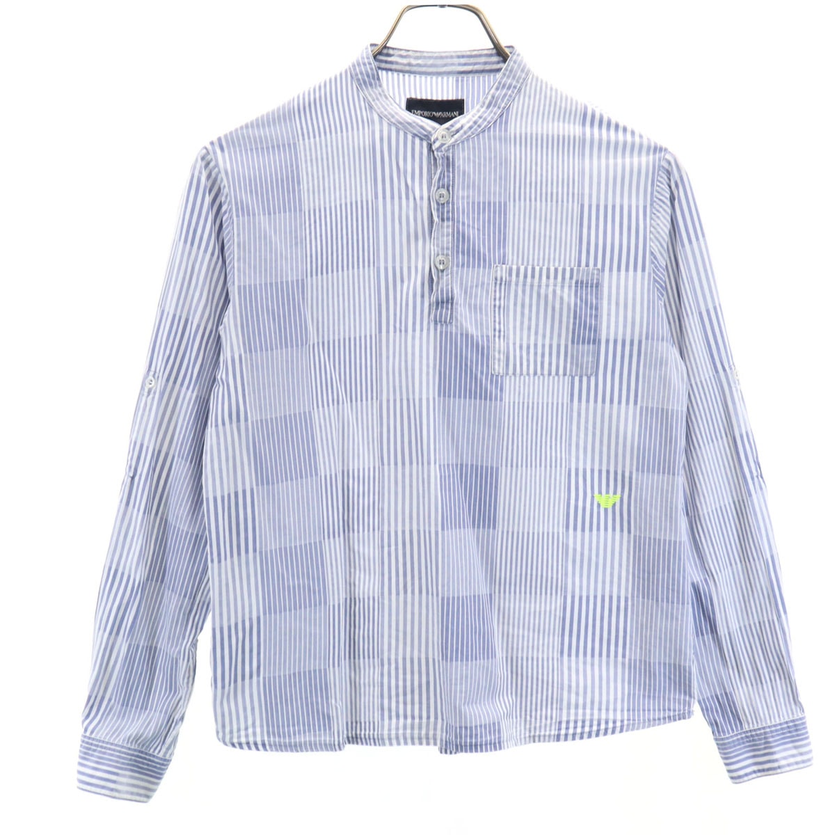Emporio Armani エンポリオアルマーニ ストライプ×チェック 長袖 シャツ 12A ブルー×ホワイト