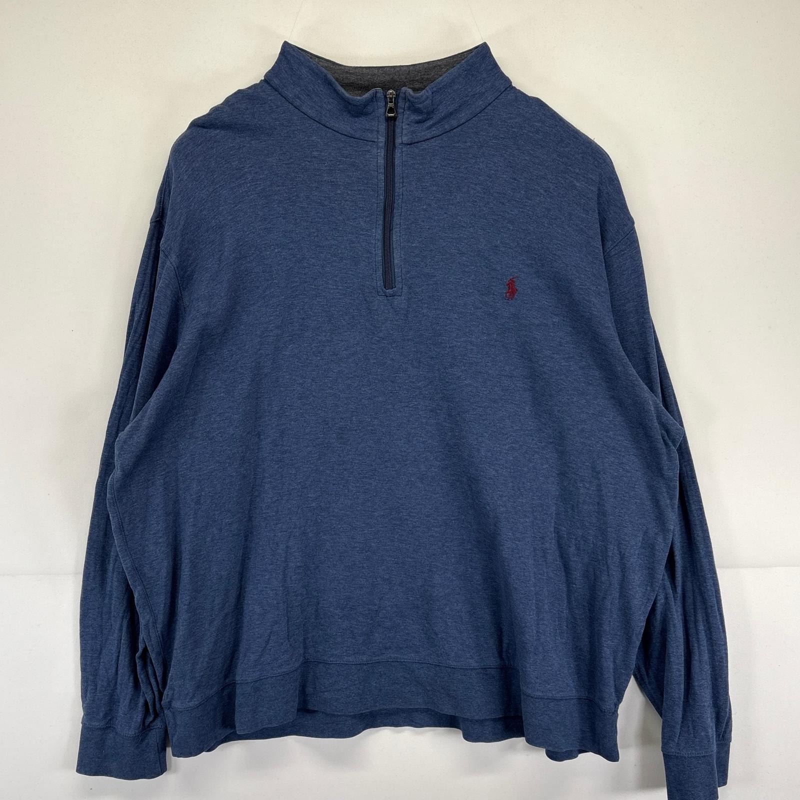 古着 ポロ・ラルフローレン POLO RALPH LAUREN スウェット ハーフジップ 薄手 トレーナー ワンポイントロゴ 大きいサイズ 2XB  ブルー系 メンズ