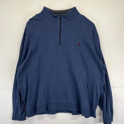 古着 ポロ・ラルフローレン POLO RALPH LAUREN スウェット ハーフジップ 薄手 トレーナー ワンポイントロゴ 大きいサイズ 2XB ブルー系 メンズ