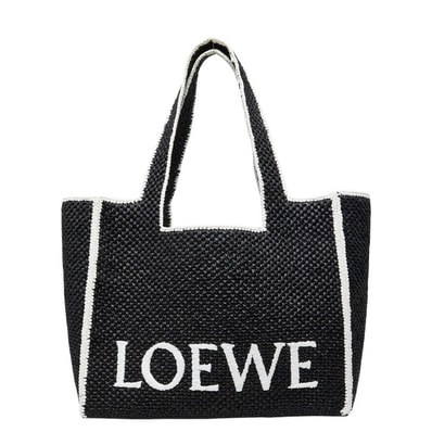 ロエベ フォントトート ラージ トートバッグ ショルダーバッグ ブラック ラフィア カーフ レディース LOEWE 【中古】