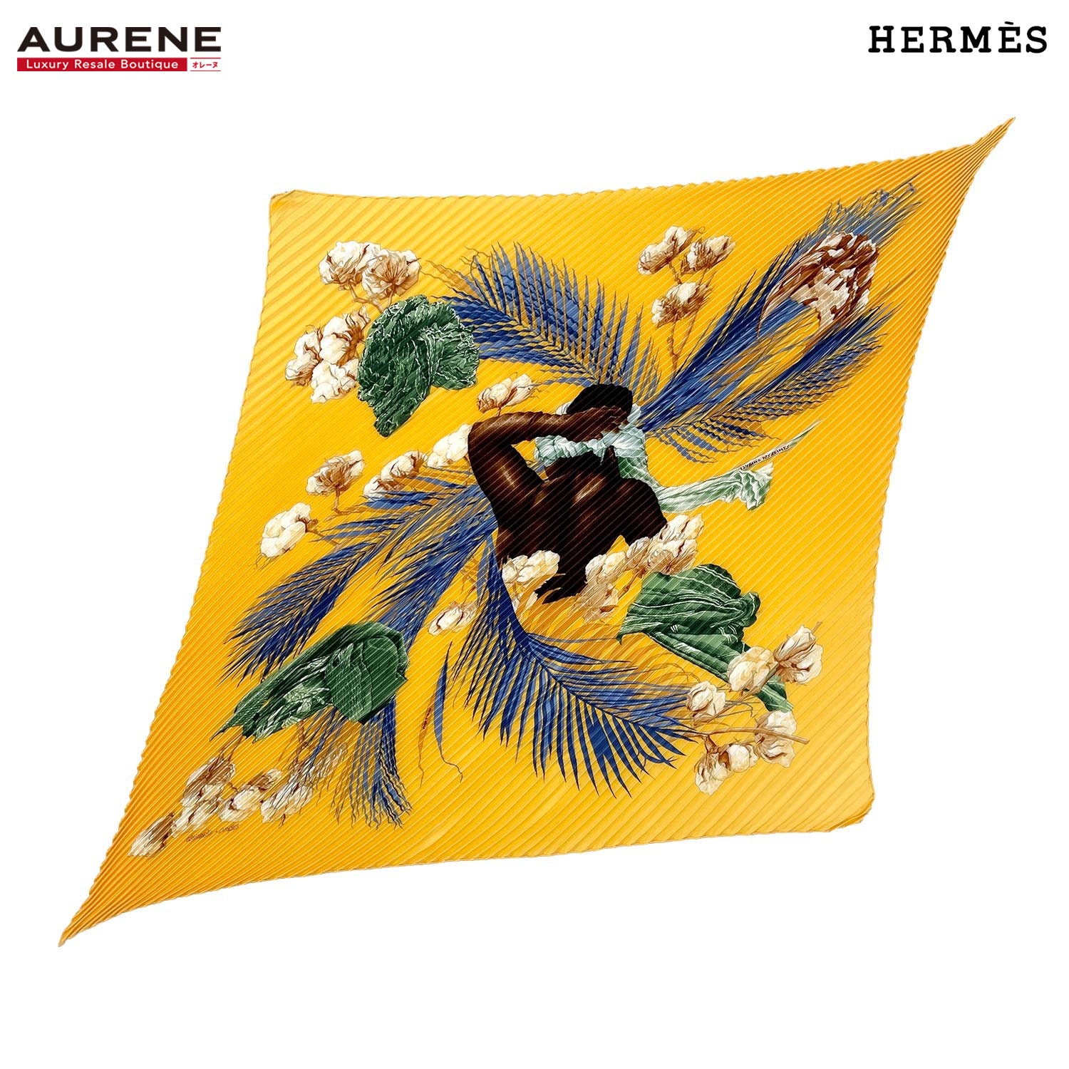 HERMES エルメス カレ90 プリーツ スカーフ TURBANS DES REINES 王妃のターバン シルク レディース 【中古】