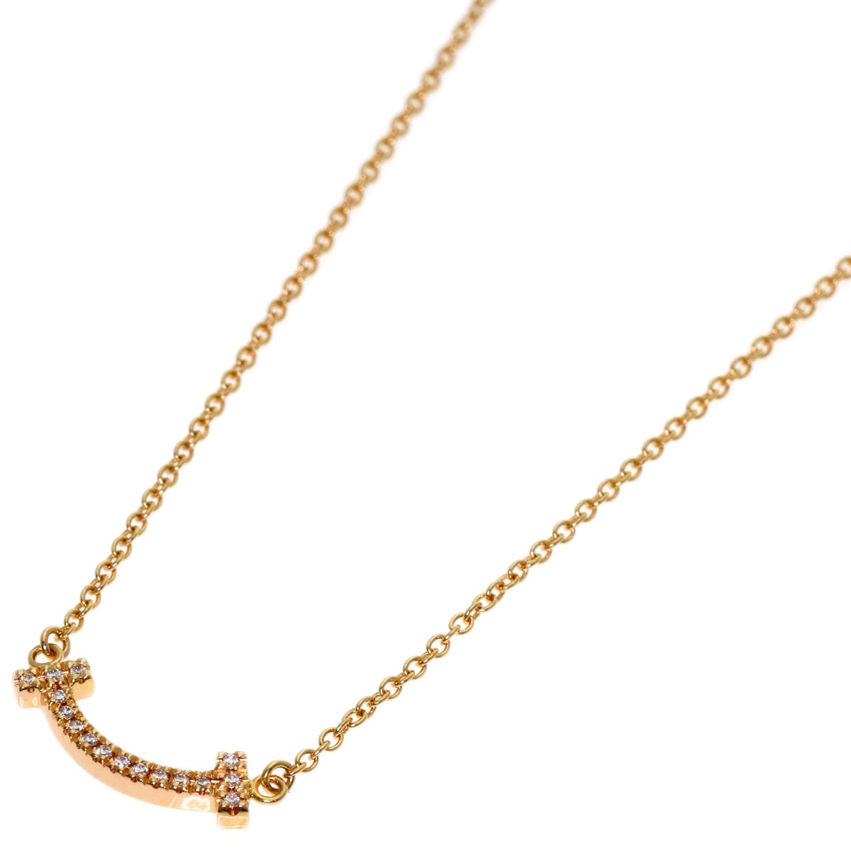 TIFFANY&Co. ティファニー Tスマイル ミニ ダイヤモンド ネックレス K18PG レディース [中古]