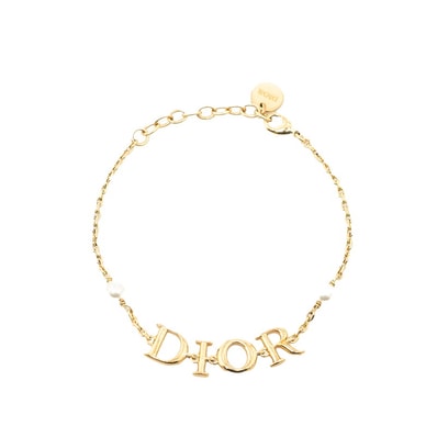 ディオール ロゴ フェイクパール ブレスレット ゴールド メッキ レディース Dior 中古