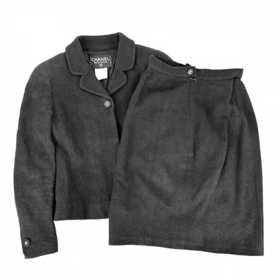 CHANEL シャネル セットアップ ジャケット スカート ココマーク ココボタン アパレル 服 36 ブラック 黒 シルバー金具 コットン レディース 春 秋【中古品】