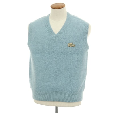 【中古】ラコステ LACOSTE × GOLF LE FLEUR ナイロンアルパカウール Vネック ニットベスト ライトブルー【サイズM】【メンズ】