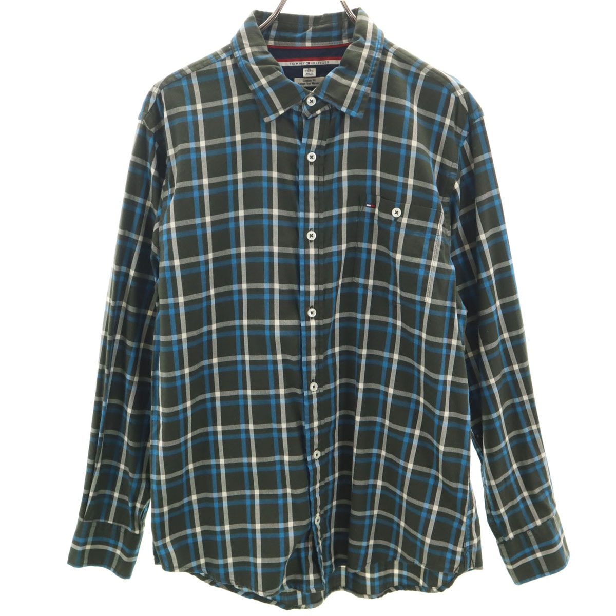 TOMMY HILFIGER トミーヒルフィガー チェック柄 長袖 コットンシャツ XL カーキ