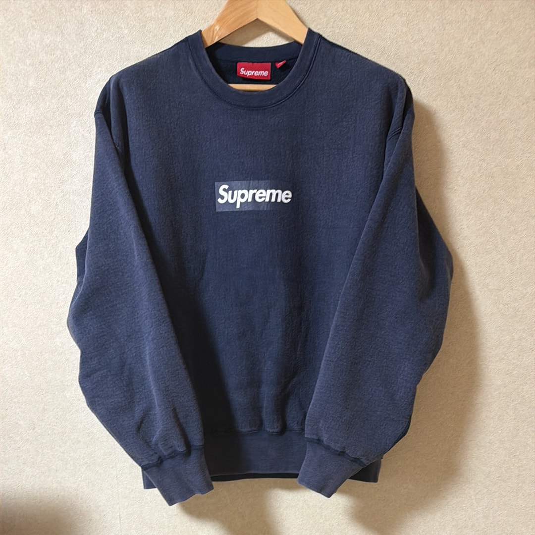 Supreme Washed Box Logo Crewneck "Navy"