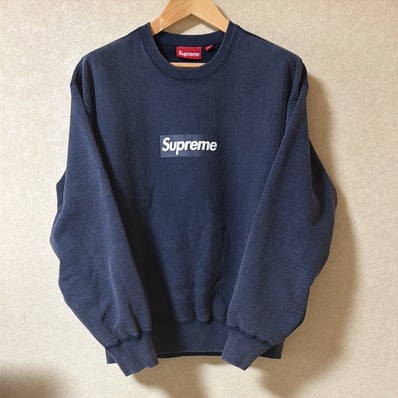 Supreme Washed Box Logo Crewneck "Navy"