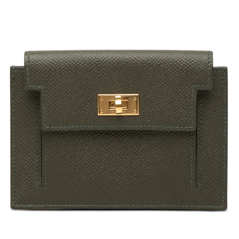 エルメス ケリー ポケットコンパクト 小銭入れ コインケース カノピ カーキ系 ヴォーエプソン レディース HERMES 【中古】