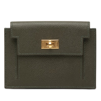 エルメス ケリー ポケットコンパクト 小銭入れ コインケース カノピ カーキ系 ヴォーエプソン レディース HERMES 【中古】