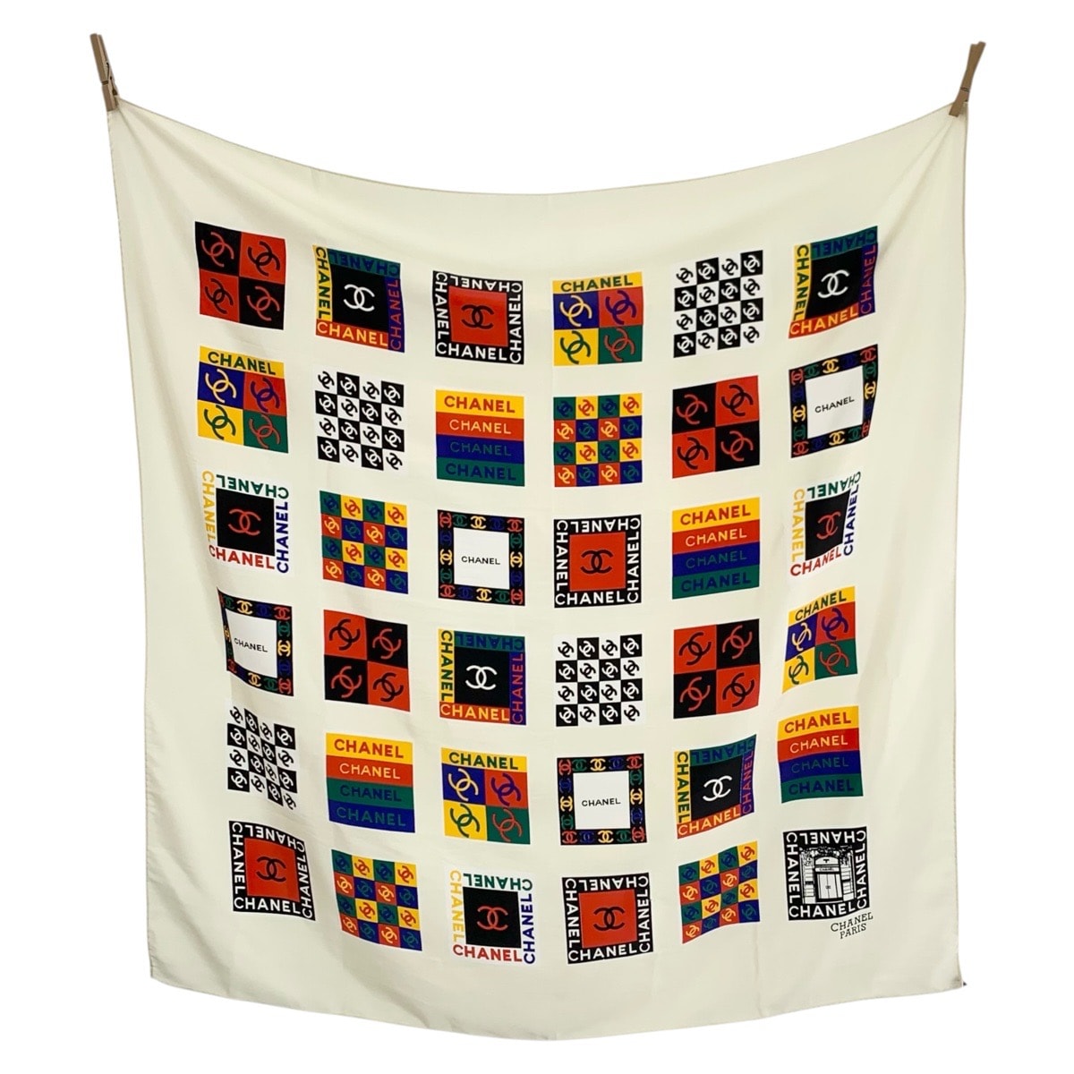 美品 CHANEL シャネル ヴィンテージ ココマーク マルチカラー シルク スカーフ 601263 【中古】