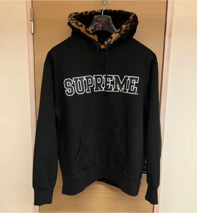 Supreme Leopard Trim Hooded Sweatshirt "Black"