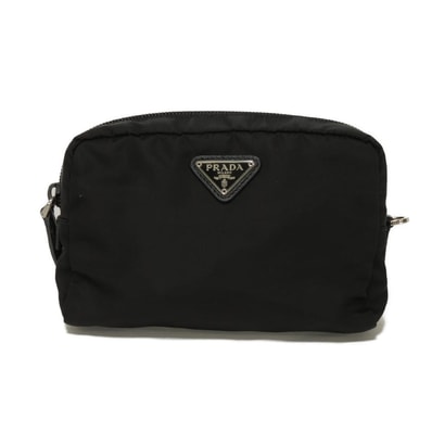 PRADA プラダ ヴェラ ポーチ ブラック サフィアーノ シルバー トライアングルロゴ ナイロン ネロ クラッチバッグ 1NE021 067 F0002