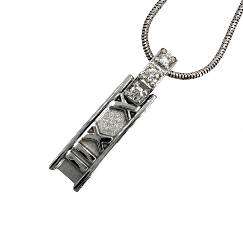 TIFFANY&Co. ティファニー ネックレス アトラスバー ペンダント ジュエリー 18金WG Au750 ジュエリー アクセサリー K18ホワイトゴールド    ダイヤモンド レディース 約7.1g 美品【中古品】
