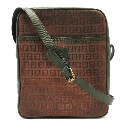 フェンディ FENDI ヴィンテージ オールド ズッキーノ ズッカ柄 ロゴ柄 ポシェット カバン 調節可能 肩掛け ショルダーバッグ PVC/レザー ブラウン カーキ×ブラウン系