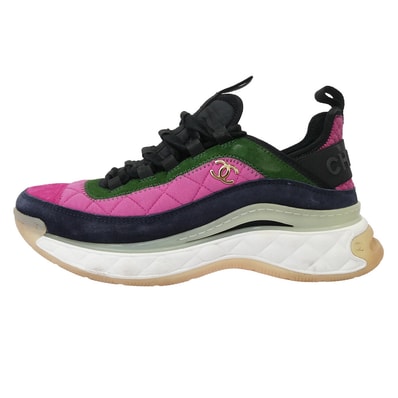 CHANEL シャネル スニーカー G38501 ココマーク マトラッセ ローカット スニーカー ブラック系 ピンク系 グリーン系 39【中古】