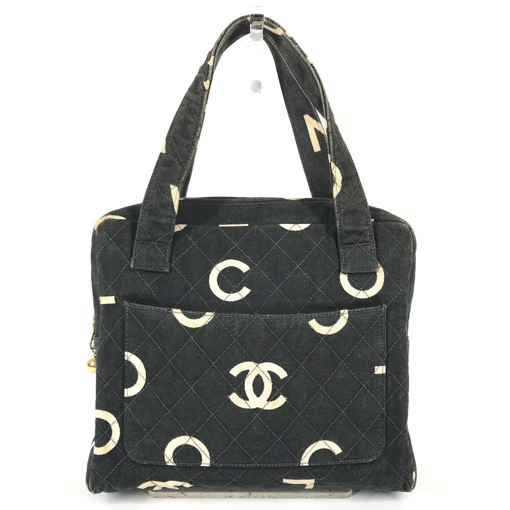 シャネル CHANEL CC ココマーク ロゴ キルティング 総柄 ヴィンテージ カバン トートバッグ ハンドバッグ キャンバス ブラック