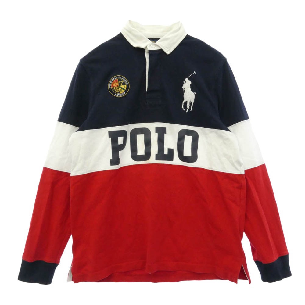 POLO RALPH LAUREN ポロ・ラルフローレン CUSTOM SLIM FIT カスタム スリム フィット 長袖 ラガー シャツ トリコロール ホワイト系 ネイビー系 レッド系 L【中古】