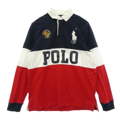 POLO RALPH LAUREN ポロ・ラルフローレン CUSTOM SLIM FIT カスタム スリム フィット 長袖 ラガー シャツ トリコロール ホワイト系 ネイビー系 レッド系 L【中古】