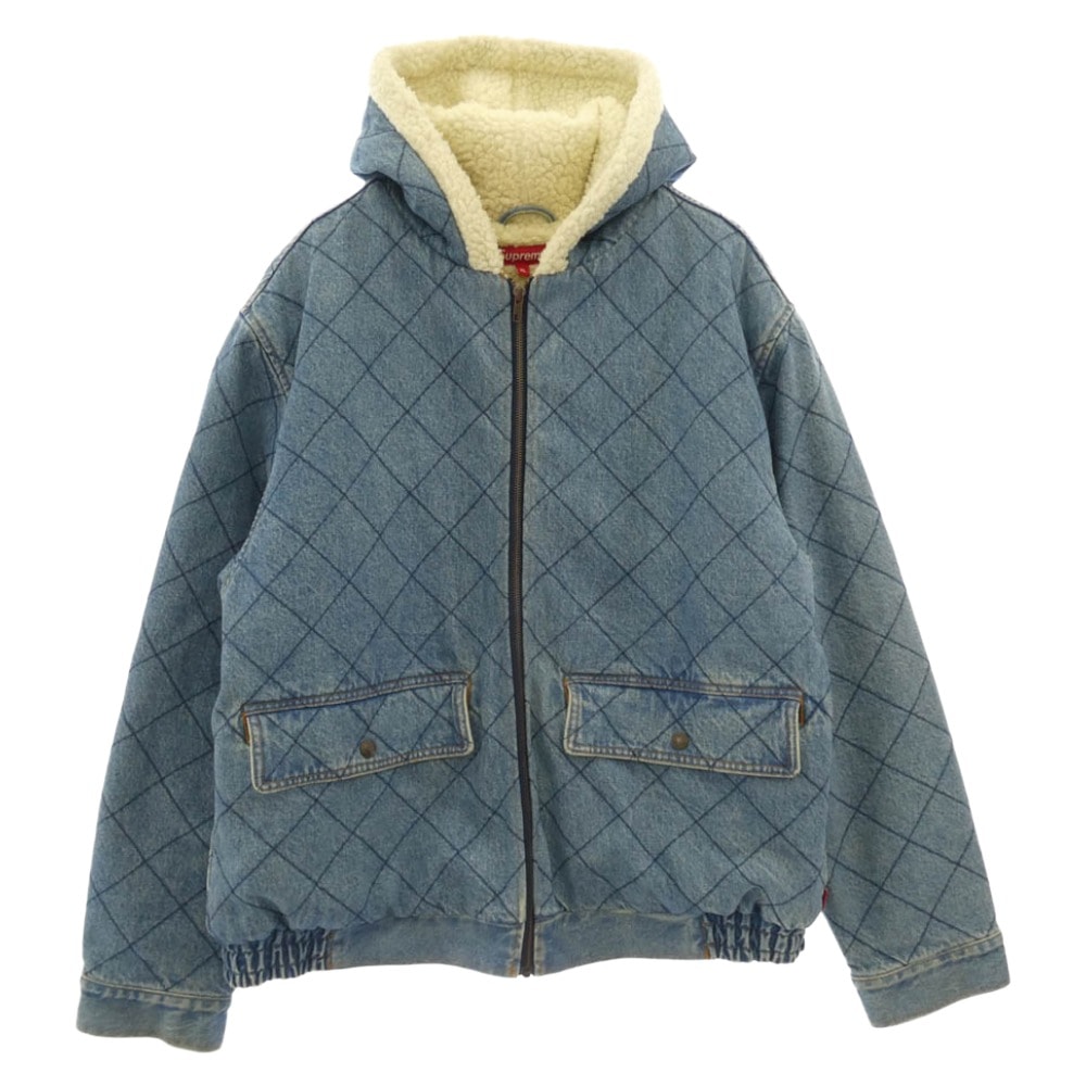 Supreme シュプリーム デニムジャケット 18AW denim pilot jacket デニム パイロット 裏ボア キルティング フーデッド ジャケット ライトブルー系 ホワイト系 XL【中古】