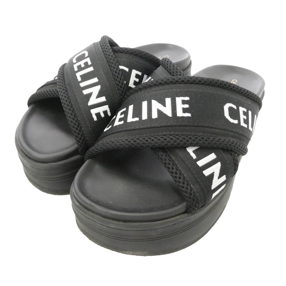 CELINE セリーヌ RM0223 ブロックスライド ロゴ 厚底 サンダル ブラック系 37【中古】