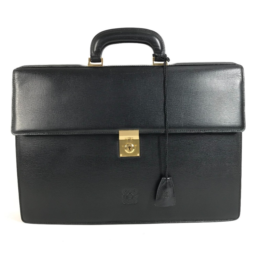 ロエベ LOEWE ロゴ ビジネスバッグ アナグラム ヴィンテージ カバン 書類バッグ ブリーフケース ハンドバッグ レザー ブラック