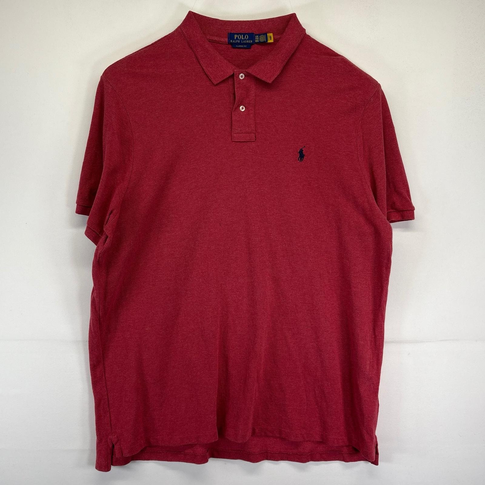 古着 ポロ・ラルフローレン POLO RALPH LAUREN ポロシャツ 大きいサイズ 鹿子生地 ワンポイントロゴ刺繍 襟 2XL  レッド メンズ