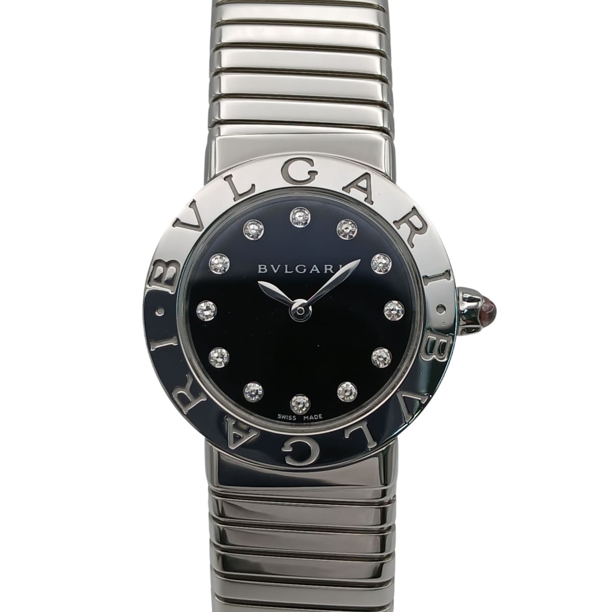 BVLGARI ブルガリ ブルガリブルガリ Tobogas トゥボガス ダイヤモンド 12P 26mm 腕時計 BBL262TS/BBL262TBSS M ステンレススチール シルバー ブラック  レディース【中古】
