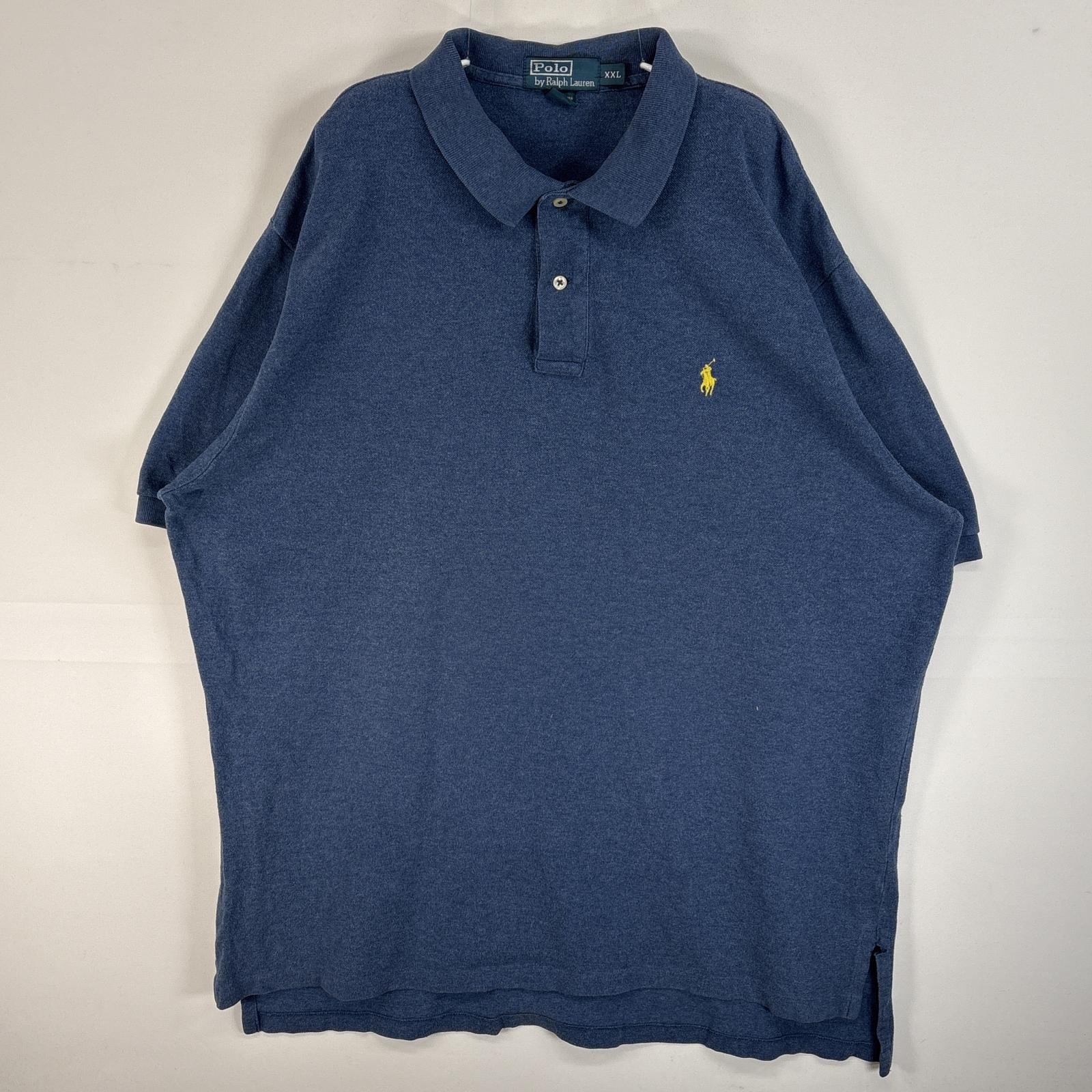 古着 90's/90年代 ポロバイラルフローレン Polo by Ralph Lauren 鹿の子 半袖 ポロシャツ ロゴ 刺繍 大きいサイズ 2ボタン 14041  ネイビー 無地 メンズ