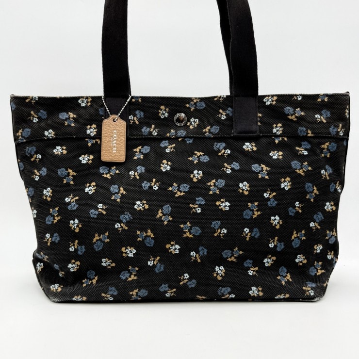 COACH(コーチ)フローラルプリント トートバッグ キャンバス ブラック系 花柄 シルバートーン金具 レディース F25903