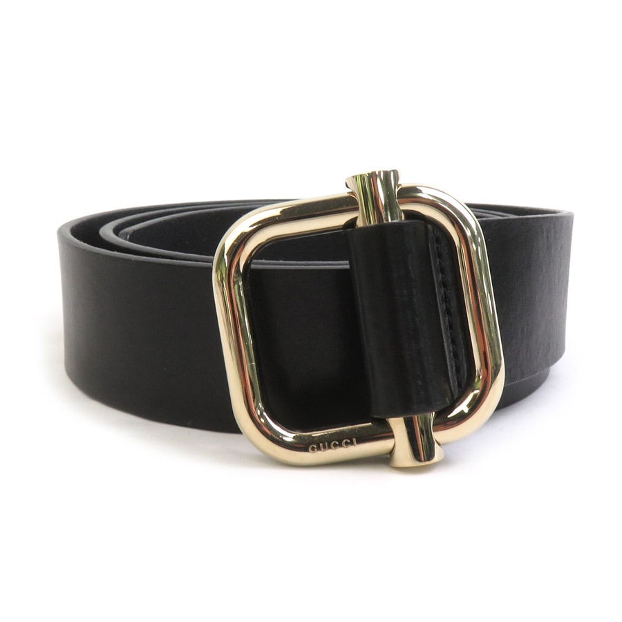 グッチ GUCCI ベルト レザー/メタル ブラック/ライトゴールド メンズ 163507【中古】 e61567a