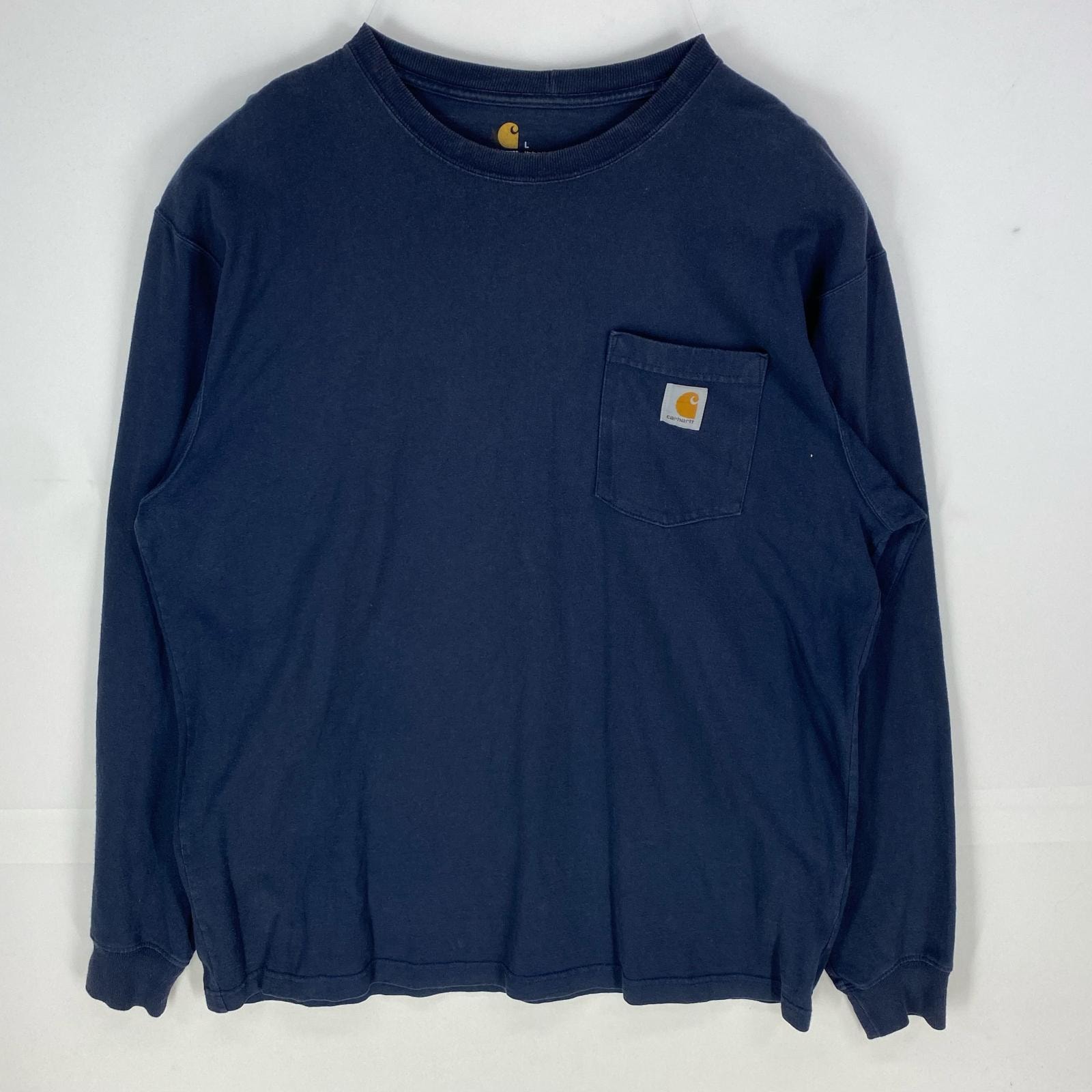 古着 カーハート Carhartt 長袖Tシャツ 胸ポケット ワンポイント プルオーバー ロンT L  ネイビー系 メンズ