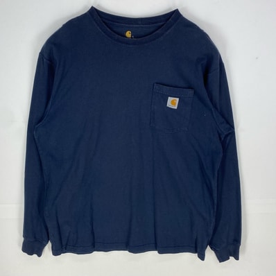 古着 カーハート Carhartt 長袖Tシャツ 胸ポケット ワンポイント プルオーバー ロンT L ネイビー系 メンズ