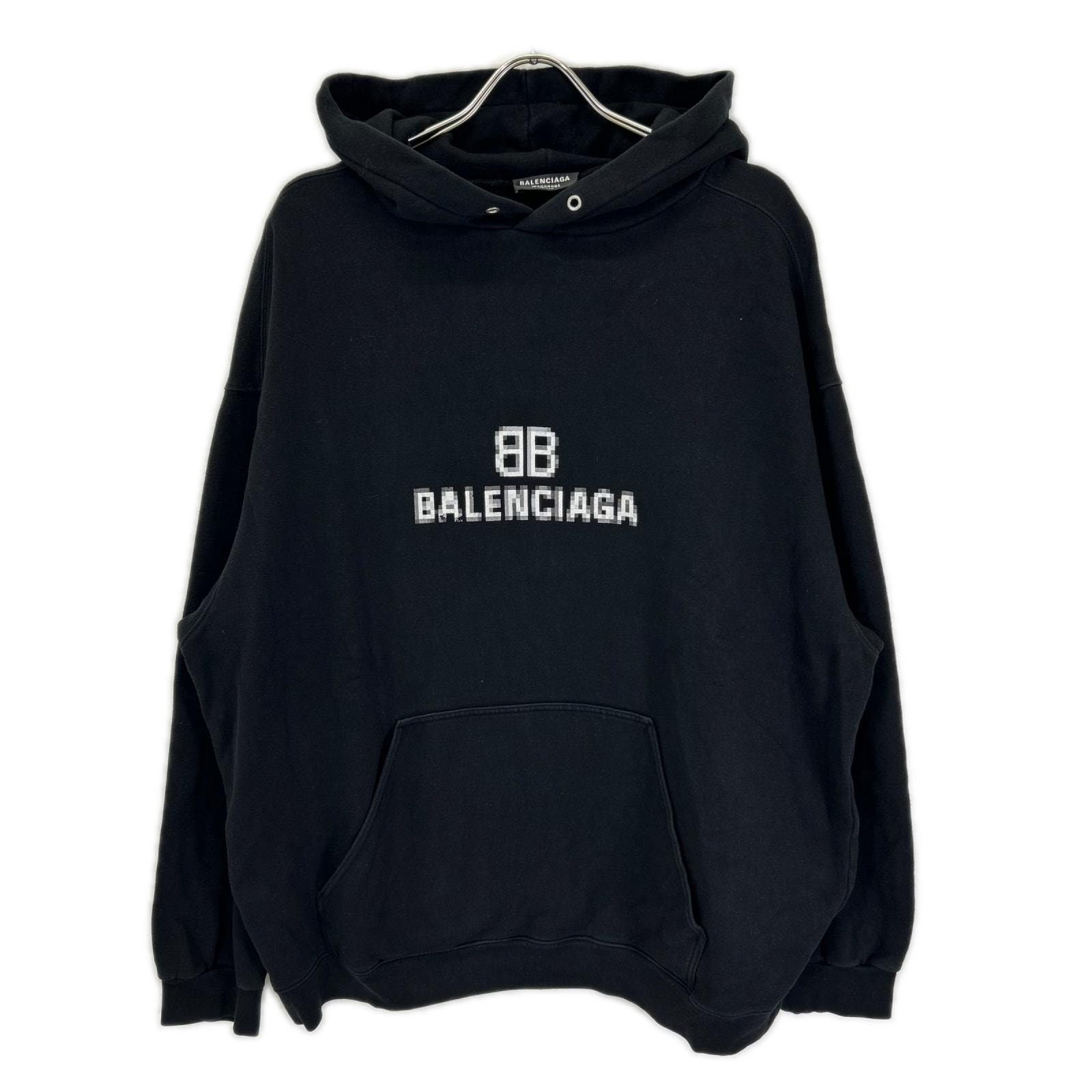 バレンシアガ 21年製 600583 ブラック BB PIXEL LOGO HOODIE XL