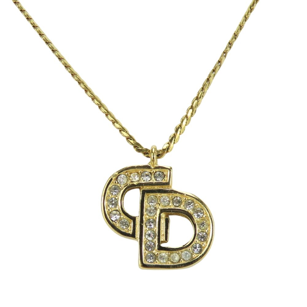 【中古】 クリスチャンディオール ネックレス メタル ラインストーン ゴールド CDロゴ メッキ アクセサリー レディース 女性 Christian Dior