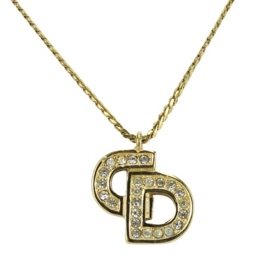 【中古】 クリスチャンディオール ネックレス メタル ラインストーン ゴールド CDロゴ メッキ アクセサリー レディース 女性 Christian Dior