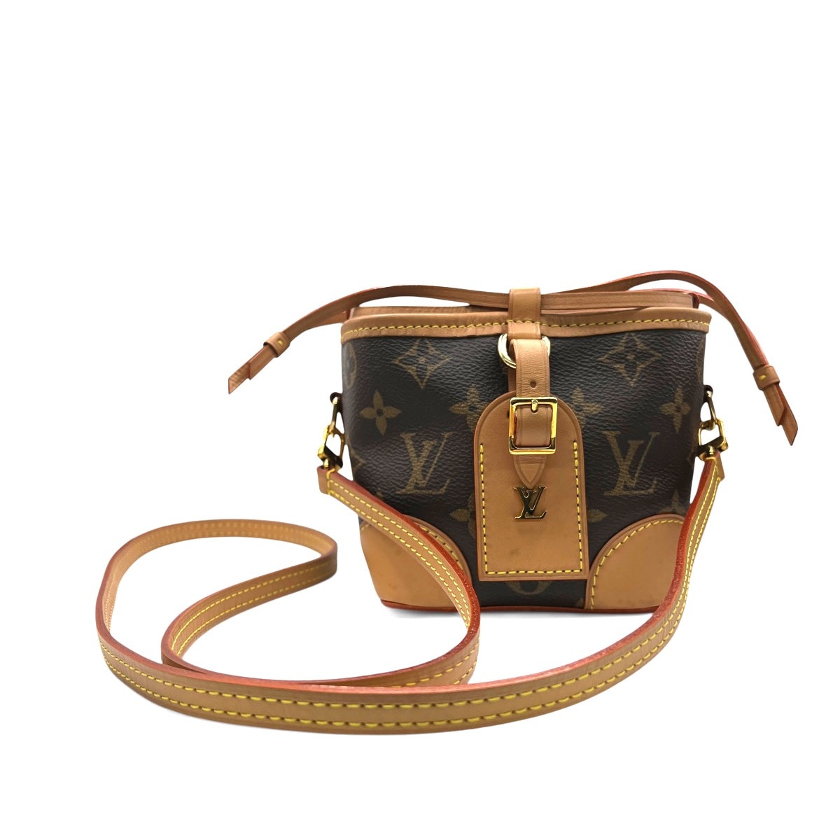 LOUIS VUITTON 美品 ルイヴィトン ノエ パース モノグラム 2way ショルダーバッグ ハンドバッグ M57099 PVC ヌメ革 レザー SP2290 RFID確認済 ブラウン ポシェット 巾着 バケット LV ABランク 中古 鑑定済