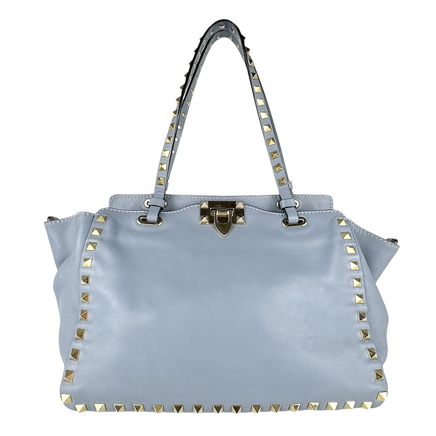 ヴァレンティノ ガラヴァーニ Valentino Garavani ハンドバッグ ショルダーバッグ ロックスタッズ レザー ライトブルー レディース【中古】 z8805